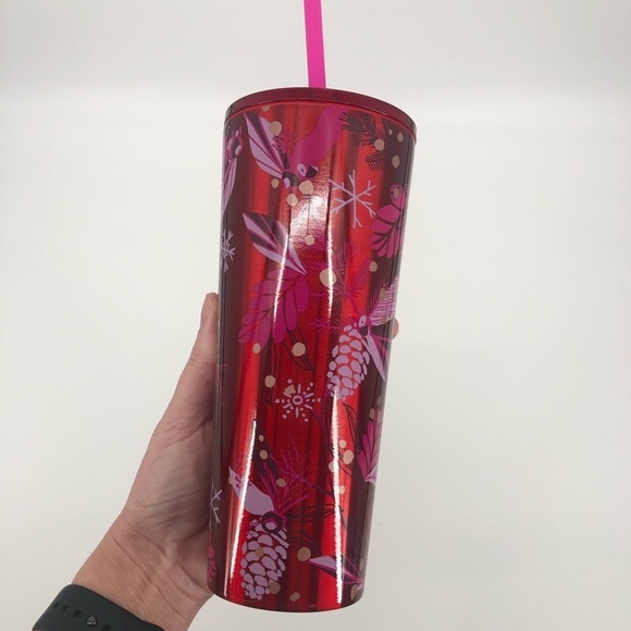 STARBUCKS Holiday 2021 Red Pine Pine Cone Holly Stainless Steel Tumbler NEW - Picture 5 of 8